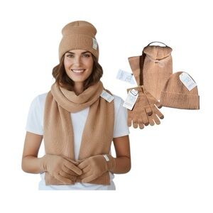 Time And Tru Brown Acorn Scarf, Gloves And Beanie Bundle